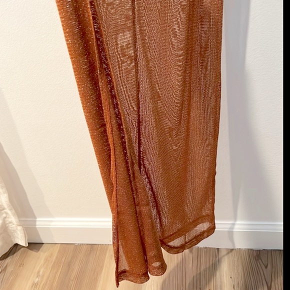 Free People Mesh Sheer Sparkle Metallic Bronze Slip Midi Dress NWOT - Picture 5 of 11